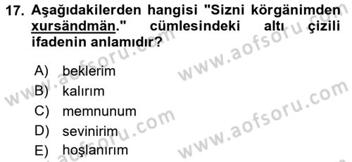 Çağdaş Türk Yazı Dilleri 1 Dersi 2018 - 2019 Yılı Yaz Okulu Sınav Soruları 17. Soru