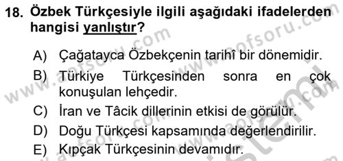 Çağdaş Türk Yazı Dilleri 1 Dersi 2018 - 2019 Yılı Yaz Okulu Sınav Soruları 18. Soru