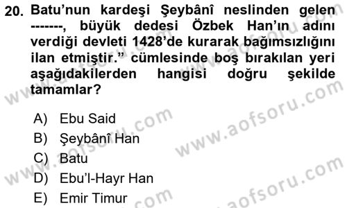 Çağdaş Türk Yazı Dilleri 1 Dersi 2018 - 2019 Yılı Yaz Okulu Sınav Soruları 20. Soru