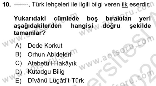 Çağdaş Türk Yazı Dilleri 1 Dersi Ara Sınavı Deneme Sınav Soruları 10. Soru