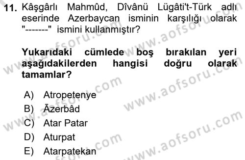 Çağdaş Türk Yazı Dilleri 1 Dersi Ara Sınavı Deneme Sınav Soruları 11. Soru