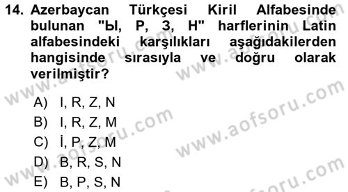 Çağdaş Türk Yazı Dilleri 1 Dersi Ara Sınavı Deneme Sınav Soruları 14. Soru
