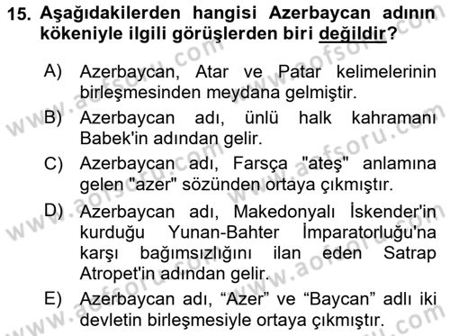 Çağdaş Türk Yazı Dilleri 1 Dersi Ara Sınavı Deneme Sınav Soruları 15. Soru