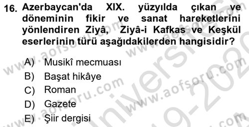 Çağdaş Türk Yazı Dilleri 1 Dersi Ara Sınavı Deneme Sınav Soruları 16. Soru