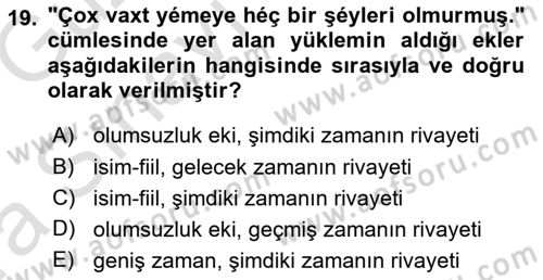 Çağdaş Türk Yazı Dilleri 1 Dersi Ara Sınavı Deneme Sınav Soruları 19. Soru