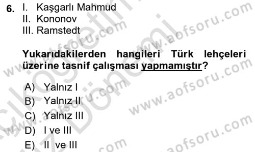 Çağdaş Türk Yazı Dilleri 1 Dersi Ara Sınavı Deneme Sınav Soruları 6. Soru