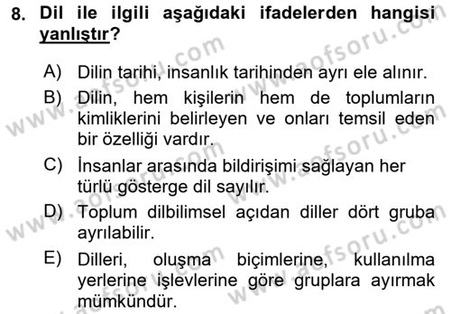 Çağdaş Türk Yazı Dilleri 1 Dersi Ara Sınavı Deneme Sınav Soruları 8. Soru