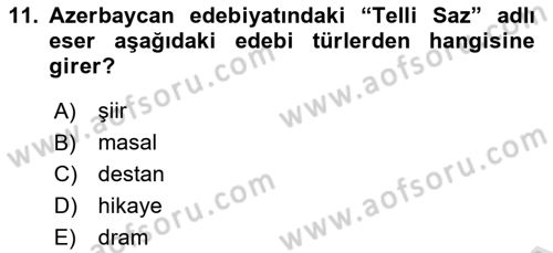 Çağdaş Türk Yazı Dilleri 1 Dersi Ara Sınavı Deneme Sınav Soruları 11. Soru