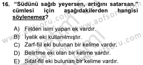 Çağdaş Türk Yazı Dilleri 1 Dersi Ara Sınavı Deneme Sınav Soruları 16. Soru