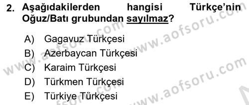 Çağdaş Türk Yazı Dilleri 1 Dersi Ara Sınavı Deneme Sınav Soruları 2. Soru