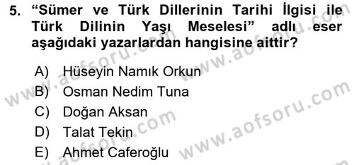 Çağdaş Türk Yazı Dilleri 1 Dersi Ara Sınavı Deneme Sınav Soruları 5. Soru