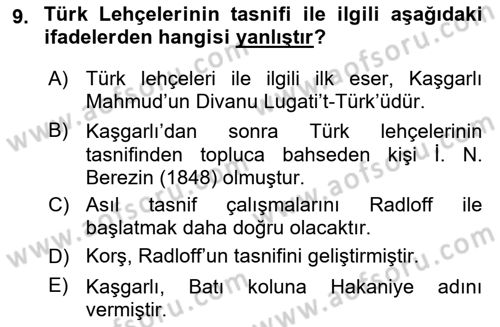 Çağdaş Türk Yazı Dilleri 1 Dersi Ara Sınavı Deneme Sınav Soruları 9. Soru