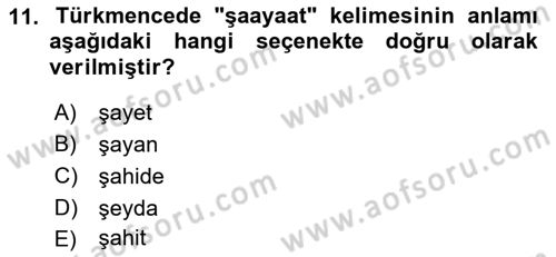 Çağdaş Türk Yazı Dilleri 1 Dersi 2021 - 2022 Yılı (Final) Dönem Sonu Sınav Soruları 11. Soru