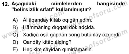 Çağdaş Türk Yazı Dilleri 1 Dersi 2021 - 2022 Yılı (Final) Dönem Sonu Sınav Soruları 12. Soru