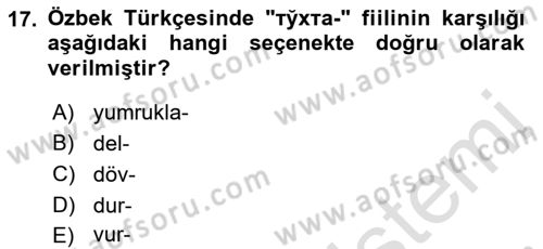 Çağdaş Türk Yazı Dilleri 1 Dersi 2021 - 2022 Yılı (Final) Dönem Sonu Sınav Soruları 17. Soru
