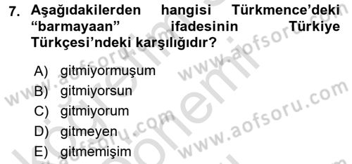 Çağdaş Türk Yazı Dilleri 1 Dersi 2021 - 2022 Yılı (Final) Dönem Sonu Sınav Soruları 7. Soru