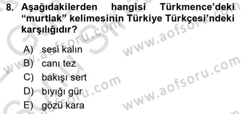 Çağdaş Türk Yazı Dilleri 1 Dersi 2021 - 2022 Yılı (Final) Dönem Sonu Sınav Soruları 8. Soru