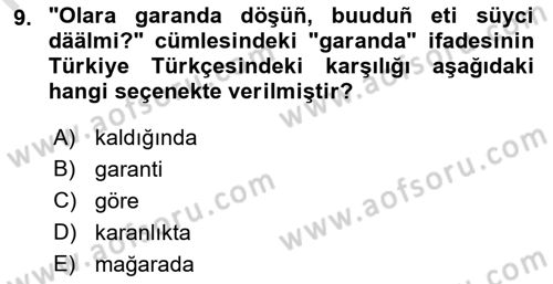 Çağdaş Türk Yazı Dilleri 1 Dersi 2021 - 2022 Yılı (Final) Dönem Sonu Sınav Soruları 9. Soru