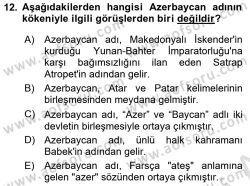 Çağdaş Türk Yazı Dilleri 1 Dersi Ara Sınavı Deneme Sınav Soruları 12. Soru
