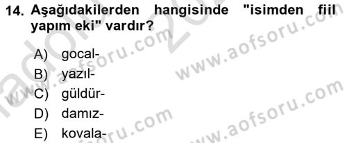 Çağdaş Türk Yazı Dilleri 1 Dersi Ara Sınavı Deneme Sınav Soruları 14. Soru