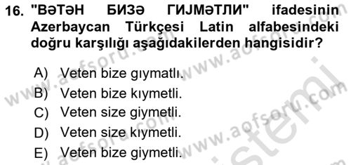 Çağdaş Türk Yazı Dilleri 1 Dersi Ara Sınavı Deneme Sınav Soruları 16. Soru