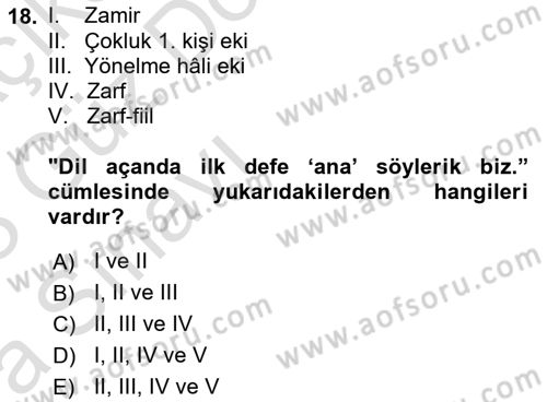 Çağdaş Türk Yazı Dilleri 1 Dersi Ara Sınavı Deneme Sınav Soruları 18. Soru