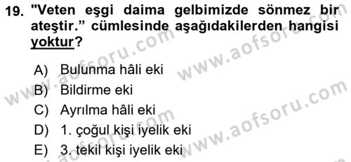 Çağdaş Türk Yazı Dilleri 1 Dersi Ara Sınavı Deneme Sınav Soruları 19. Soru