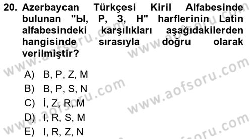 Çağdaş Türk Yazı Dilleri 1 Dersi Ara Sınavı Deneme Sınav Soruları 20. Soru
