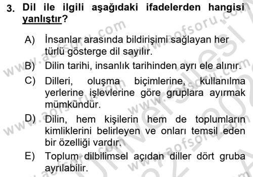 Çağdaş Türk Yazı Dilleri 1 Dersi Ara Sınavı Deneme Sınav Soruları 3. Soru