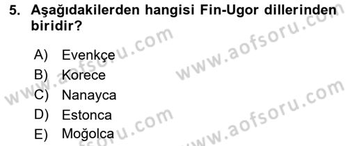 Çağdaş Türk Yazı Dilleri 1 Dersi Ara Sınavı Deneme Sınav Soruları 5. Soru