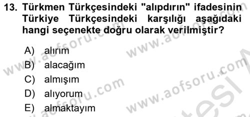 Çağdaş Türk Yazı Dilleri 1 Dersi 2022 - 2023 Yılı (Final) Dönem Sonu Sınav Soruları 13. Soru