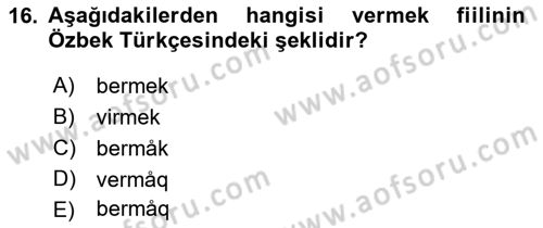 Çağdaş Türk Yazı Dilleri 1 Dersi 2022 - 2023 Yılı (Final) Dönem Sonu Sınav Soruları 16. Soru