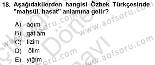 Çağdaş Türk Yazı Dilleri 1 Dersi 2022 - 2023 Yılı (Final) Dönem Sonu Sınav Soruları 18. Soru
