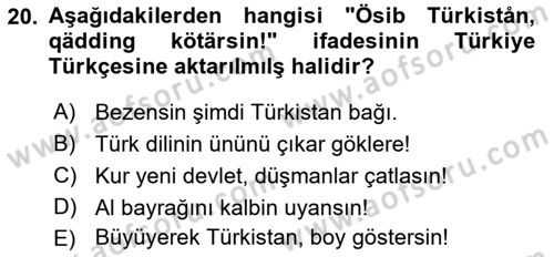 Çağdaş Türk Yazı Dilleri 1 Dersi 2022 - 2023 Yılı (Final) Dönem Sonu Sınav Soruları 20. Soru