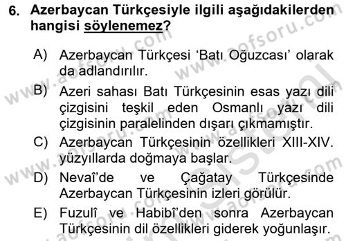 Çağdaş Türk Yazı Dilleri 1 Dersi 2022 - 2023 Yılı (Final) Dönem Sonu Sınavı 6. Soru