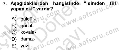 Çağdaş Türk Yazı Dilleri 1 Dersi 2022 - 2023 Yılı (Final) Dönem Sonu Sınav Soruları 7. Soru
