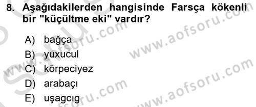 Çağdaş Türk Yazı Dilleri 1 Dersi 2022 - 2023 Yılı (Final) Dönem Sonu Sınav Soruları 8. Soru