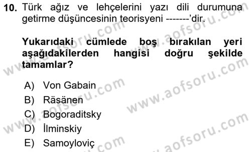 Çağdaş Türk Yazı Dilleri 1 Dersi Ara Sınavı Deneme Sınav Soruları 10. Soru