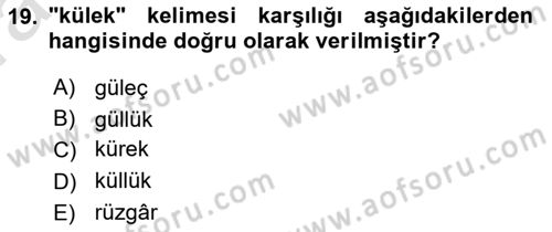 Çağdaş Türk Yazı Dilleri 1 Dersi Ara Sınavı Deneme Sınav Soruları 19. Soru