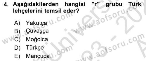 Çağdaş Türk Yazı Dilleri 1 Dersi Ara Sınavı Deneme Sınav Soruları 4. Soru