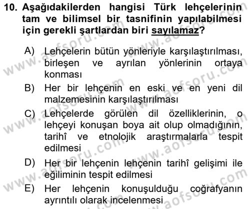 Çağdaş Türk Yazı Dilleri 1 Dersi Ara Sınavı Deneme Sınav Soruları 10. Soru