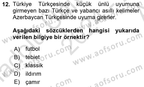 Çağdaş Türk Yazı Dilleri 1 Dersi Ara Sınavı Deneme Sınav Soruları 12. Soru
