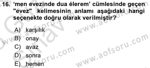 Çağdaş Türk Yazı Dilleri 1 Dersi Ara Sınavı Deneme Sınav Soruları 16. Soru