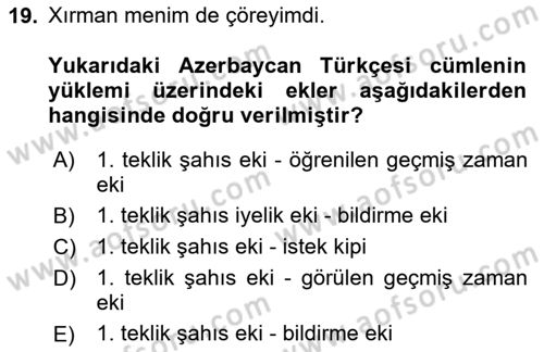 Çağdaş Türk Yazı Dilleri 1 Dersi Ara Sınavı Deneme Sınav Soruları 19. Soru