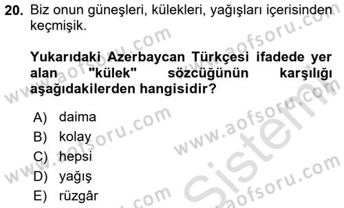 Çağdaş Türk Yazı Dilleri 1 Dersi Ara Sınavı Deneme Sınav Soruları 20. Soru