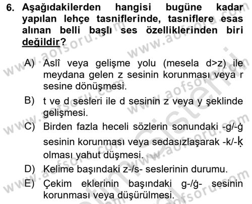 Çağdaş Türk Yazı Dilleri 1 Dersi Ara Sınavı Deneme Sınav Soruları 6. Soru