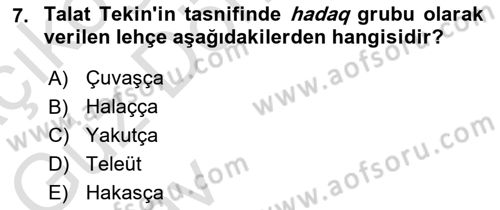 Çağdaş Türk Yazı Dilleri 1 Dersi Ara Sınavı Deneme Sınav Soruları 7. Soru