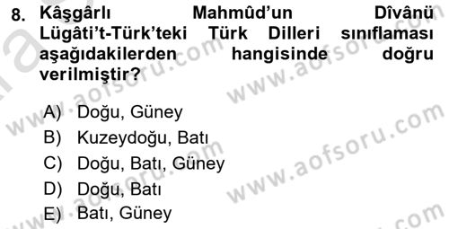 Çağdaş Türk Yazı Dilleri 1 Dersi Ara Sınavı Deneme Sınav Soruları 8. Soru