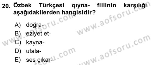 Çağdaş Türk Yazı Dilleri 1 Dersi 2024 - 2025 Yılı (Final) Dönem Sonu Sınav Soruları 20. Soru