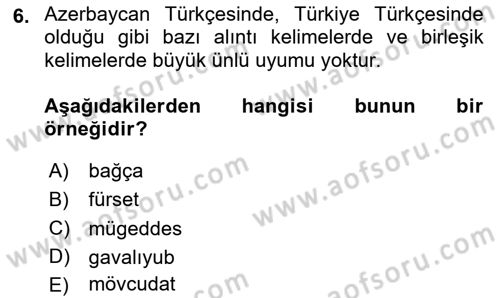 Çağdaş Türk Yazı Dilleri 1 Dersi 2024 - 2025 Yılı (Final) Dönem Sonu Sınav Soruları 6. Soru